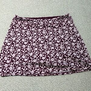 Maroon and white floral skort